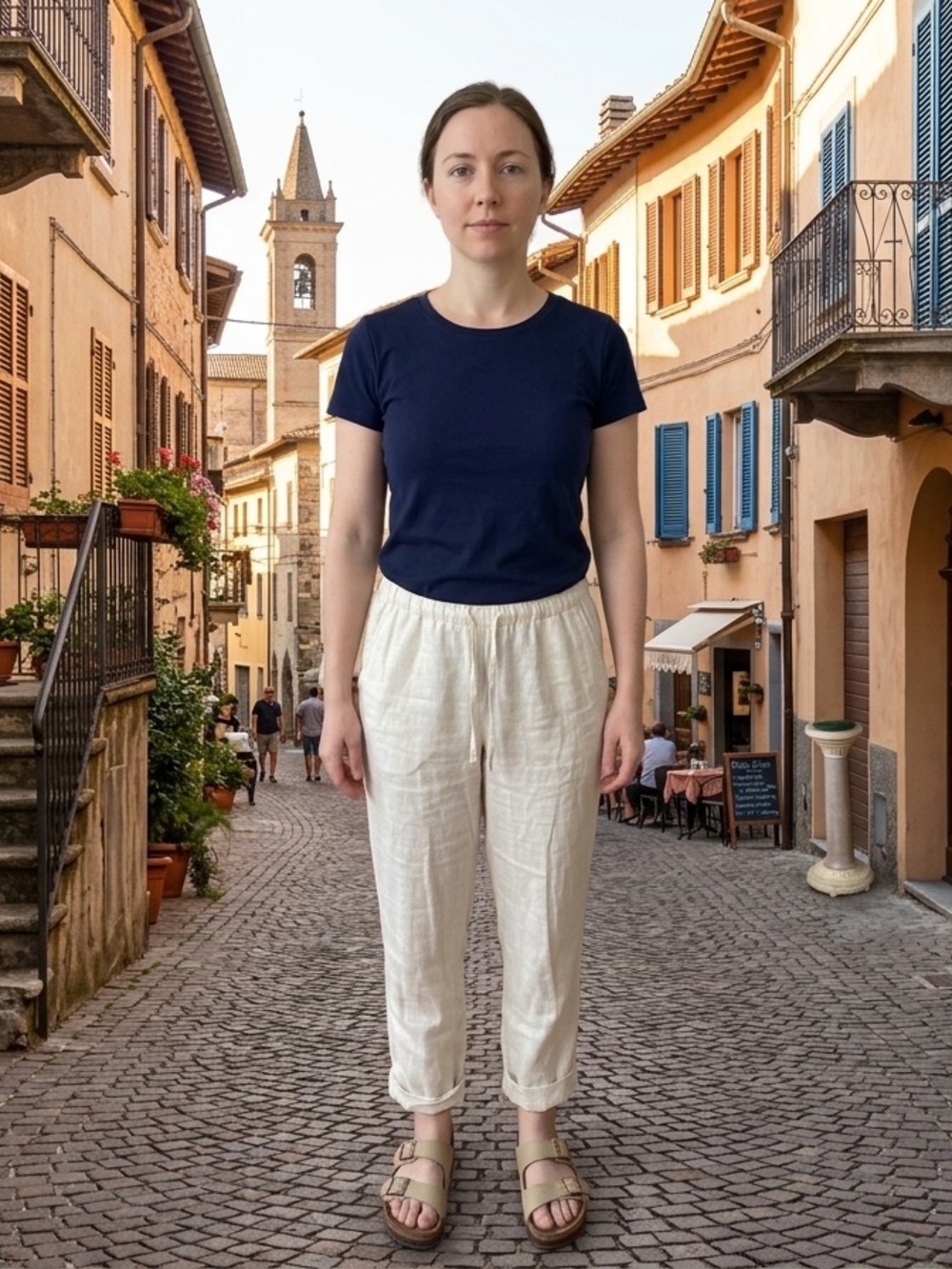 Zara Cream Cropped Linen Elastic Waist Pants